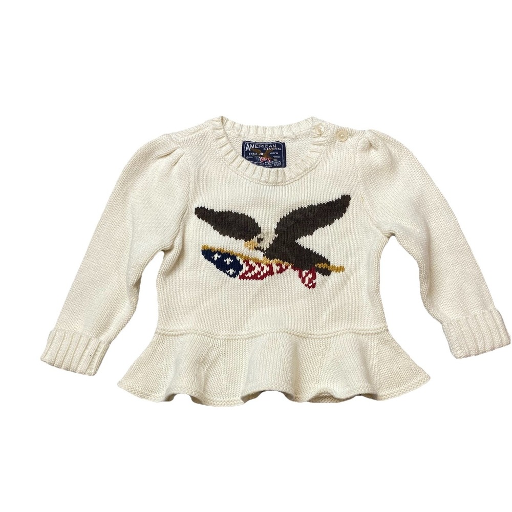 American Living Flag Eagle Sweater Ruffles 4th Of July Cream Patriotic USA 12M